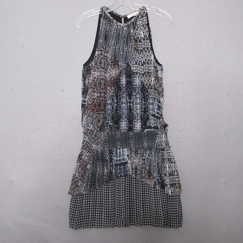 Ramy Brook Black and Gray Mixed-Print Mini Dress
